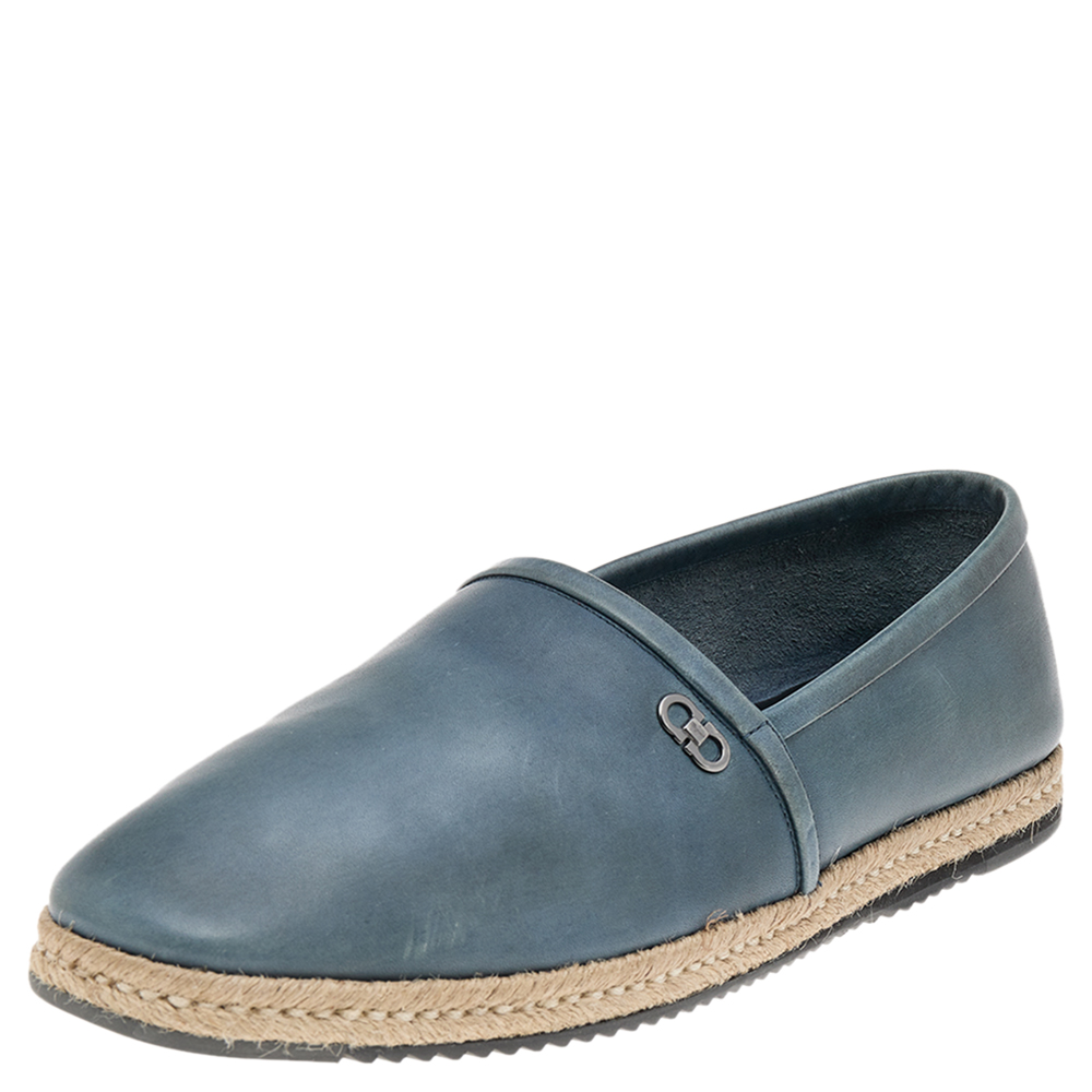 luxury-men-salvatore-ferragamo-used-shoes-p569237-001-1 Salvatore Ferragamo Blue Leather Slip on Espadrilles Size 43
