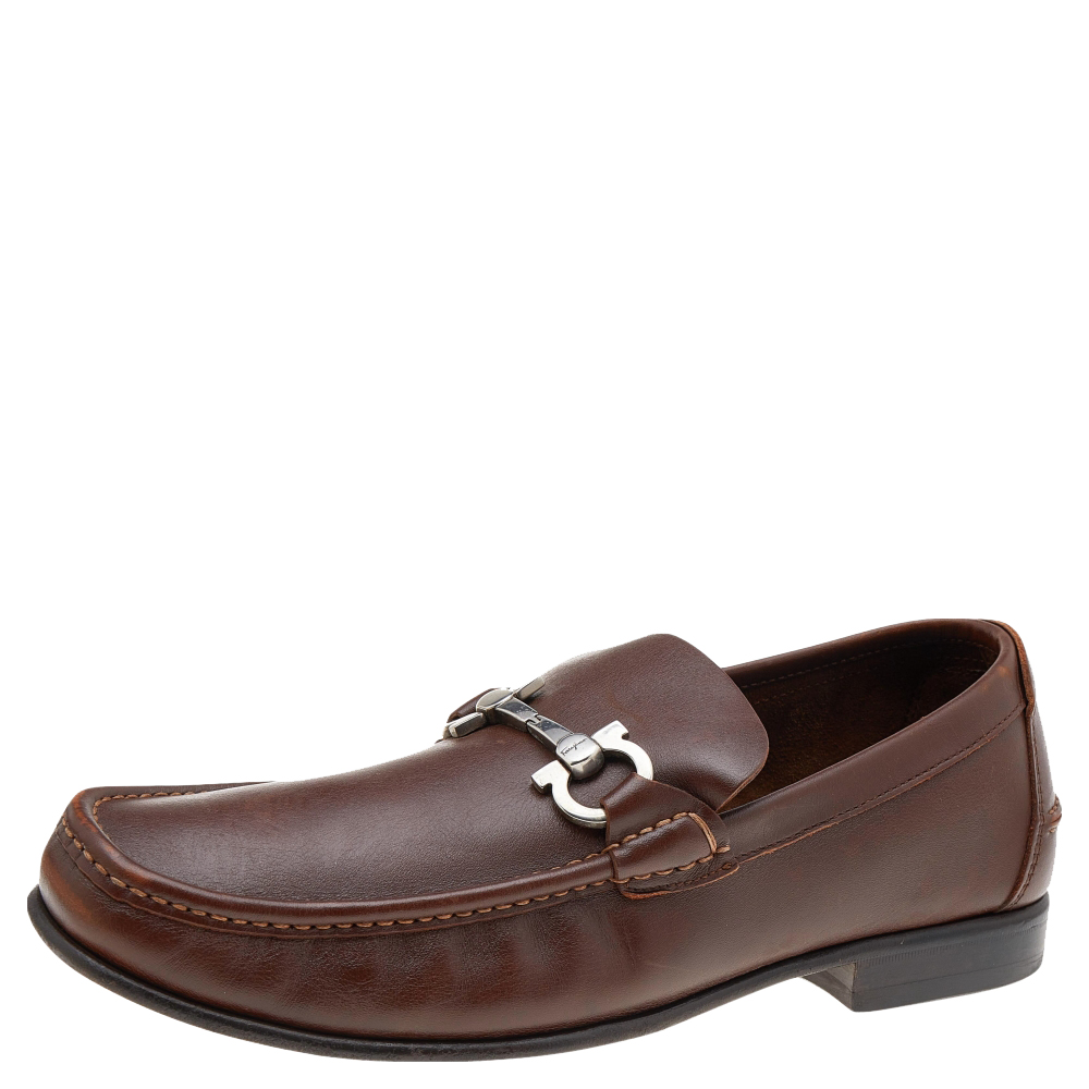 luxury-men-salvatore-ferragamo-used-shoes-p596692-002-2 Salvatore Ferragamo Brown Leather Gancini Bit Loafers Size 43