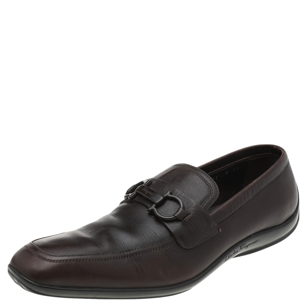 luxury-men-salvatore-ferragamo-used-shoes-p596857-004-2 Salvatore Ferragamo Dark Brown Leather Gancini Bit Slip On Loafers Size 42
