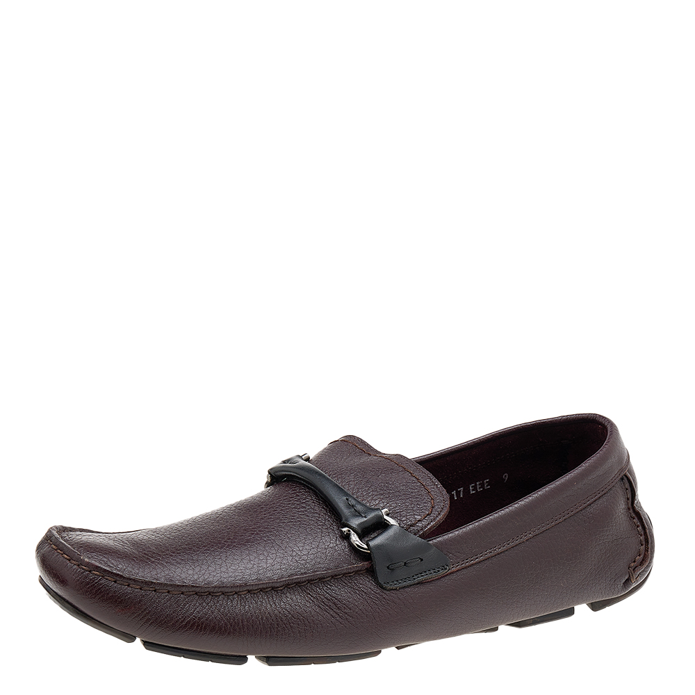 luxury-men-salvatore-ferragamo-used-shoes-p610556-008-2 Salvatore Ferragamo Burgundy/Black Leather Gancini Bit Slip On Loafers Size 43