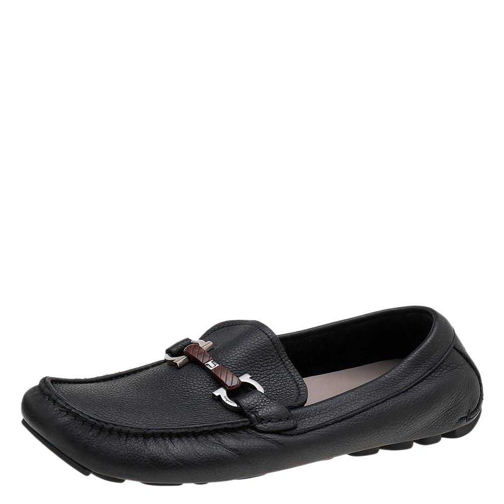 luxury-men-salvatore-ferragamo-used-shoes-p612858-005-1 Salvatore Ferragamo Black Leather Gancini Bit Slip On Loafers Size 43