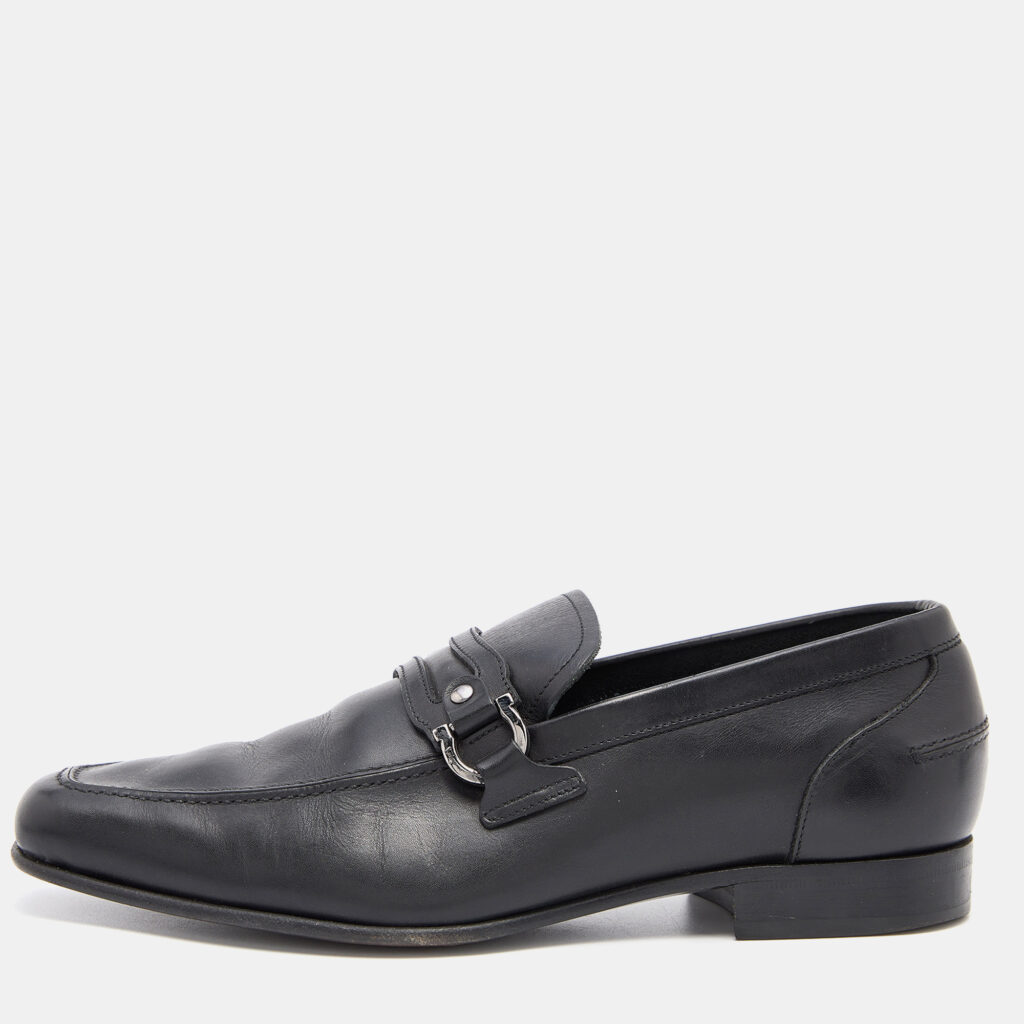luxury-men-salvatore-ferragamo-used-shoes-p790917-003 Salvatore Ferragamo Black Leaher Gancini Bit Slip On Loafers Size 41