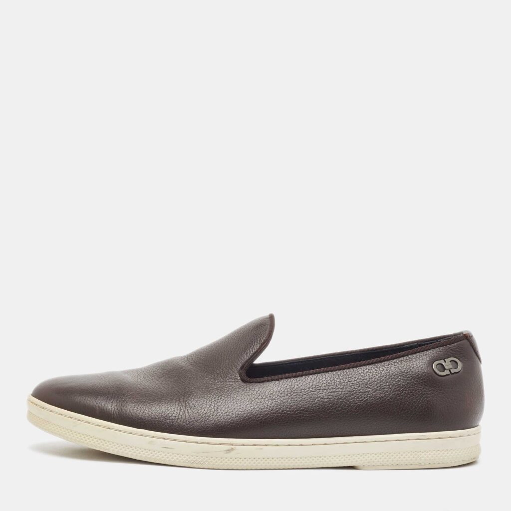 luxury-men-salvatore-ferragamo-used-shoes-p935746-003 Salvatore Ferragamo Brown Leather Slip On Sneakers Size 41.5
