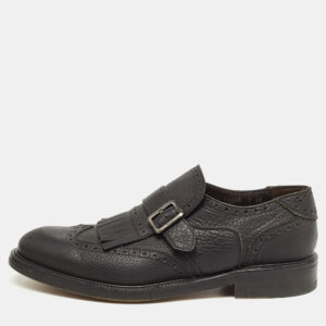 Salvatore Ferragamo Black Brogue Leather Genesis Fringe Detail Wingtip Oxford Size 41