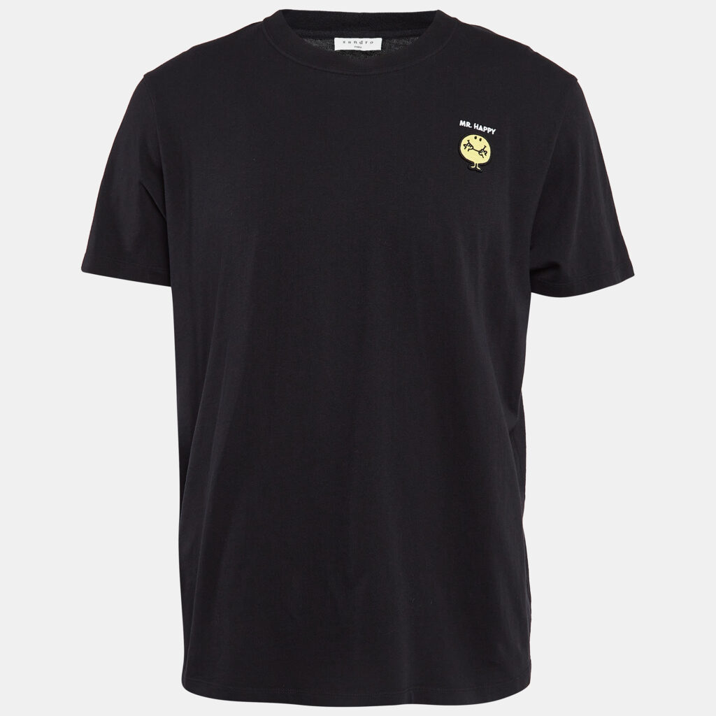 Sandro Black Knit Applique Detail Crew Neck T-Shirt XL