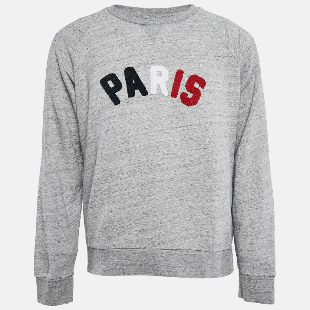 luxury-men-sandro-used-clothes-p1100091-001 Sandro Grey Mélange Cotton Tufted Sweatshirt L