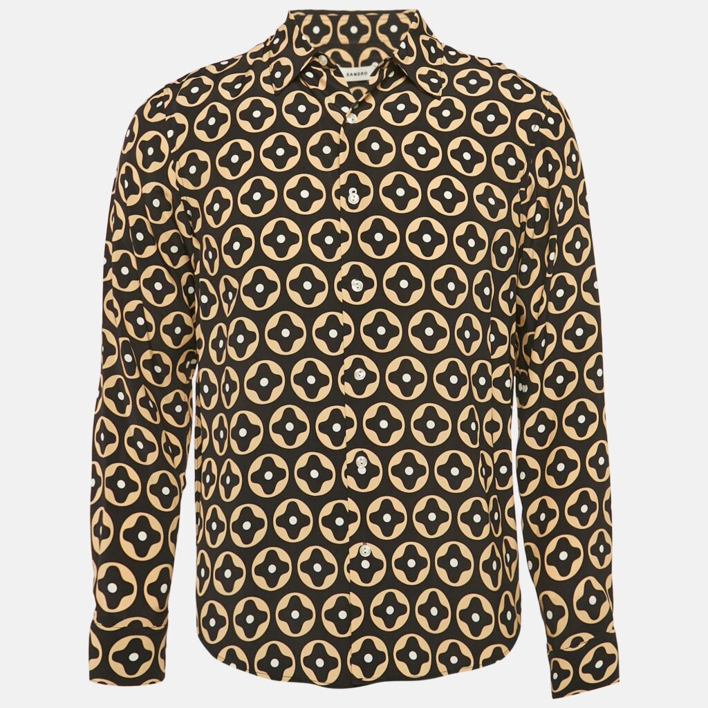 luxury-men-sandro-used-clothes-p1115520-004 Sandro Black Printed Crepe Loose Fit Shirt XS