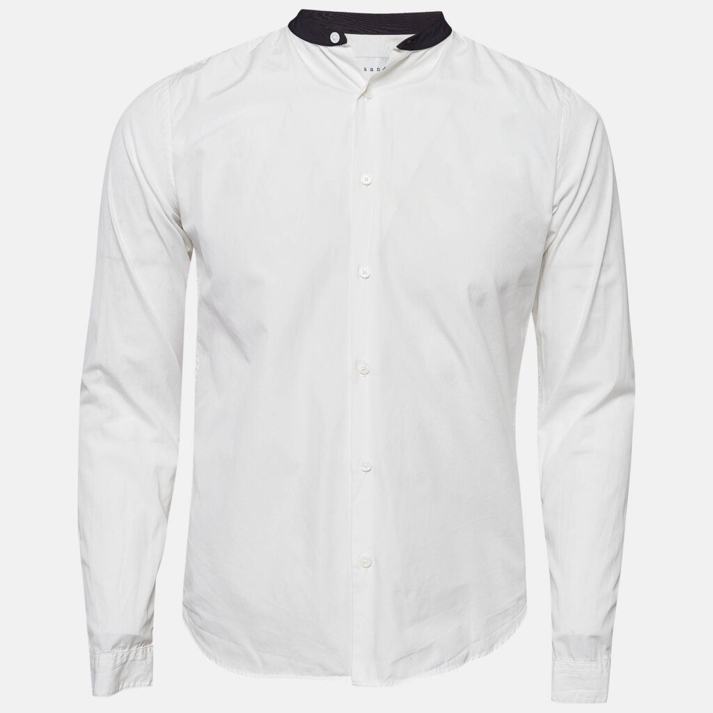 Sandro White Contrast Band Collar Cotton Shirt S