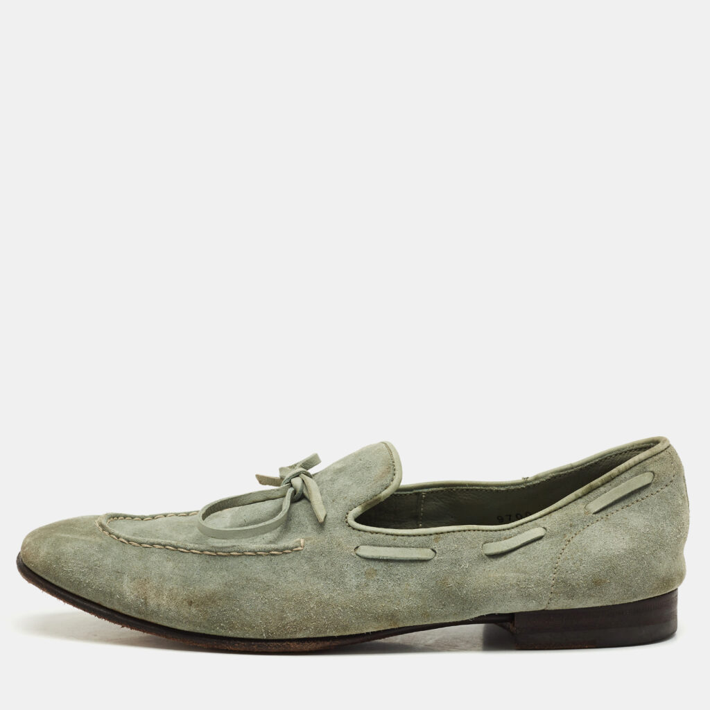 luxury-men-santoni-used-shoes-p1168937-001 Santoni Blue Suede Slip On Loafers Size 40