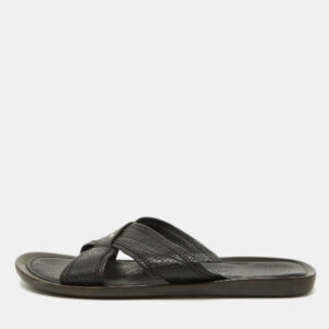 Sergio Rossi Black Leather Cross Strap Flat Sandals Size 44.5