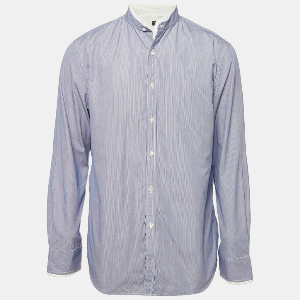 luxury-men-shanghai-tang-used-clothes-p1163119-004 Shanghai Tang Blue Striped Cotton Long Sleeve Shirt L