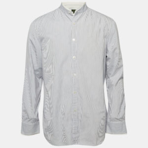 Shanghai Tang Blue Striped Cotton Long Sleeve Shirt L