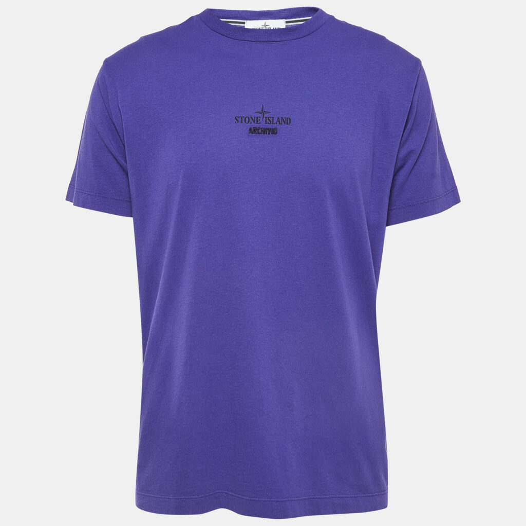 luxury-men-stone-island-used-clothes-p940925-003 Stone Island Blue Print Cotton Half Sleeve T-Shirt L