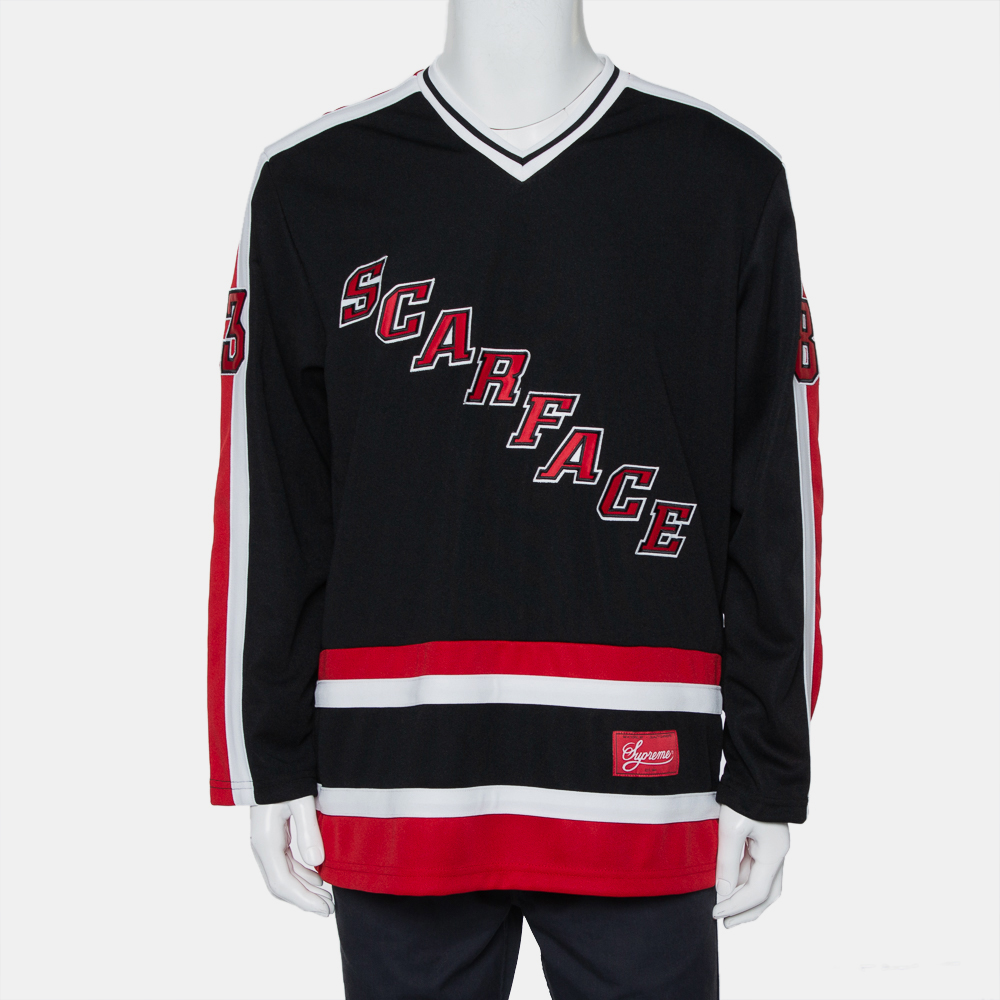 luxury-men-supreme-new-clothes-p421280-009 Supreme Black Scarface Embroidered Synthetic Paneled Hockey Jersey L