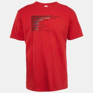 Supreme Red Printed Cotton Crew Neck T-Shirt M