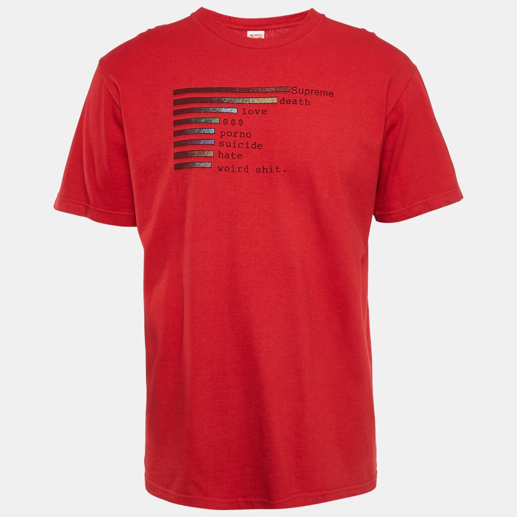 Supreme Red Printed Cotton Crew Neck T-Shirt M