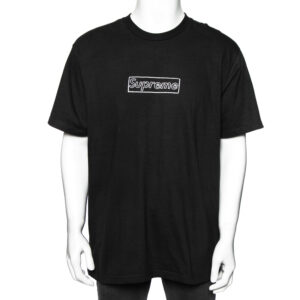 Supreme Black Cotton Logo Printed Crew Neck T-Shirt L