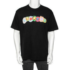 Supreme Black Logo Printed Cotton Short Sleeve T-Shirt L