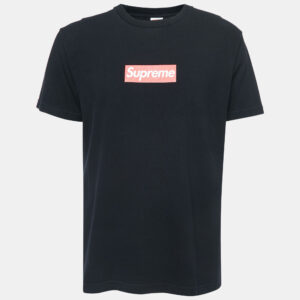 Supreme Black Logo Print Pre-Shrunk Cotton Half Sleeve T-Shirt L