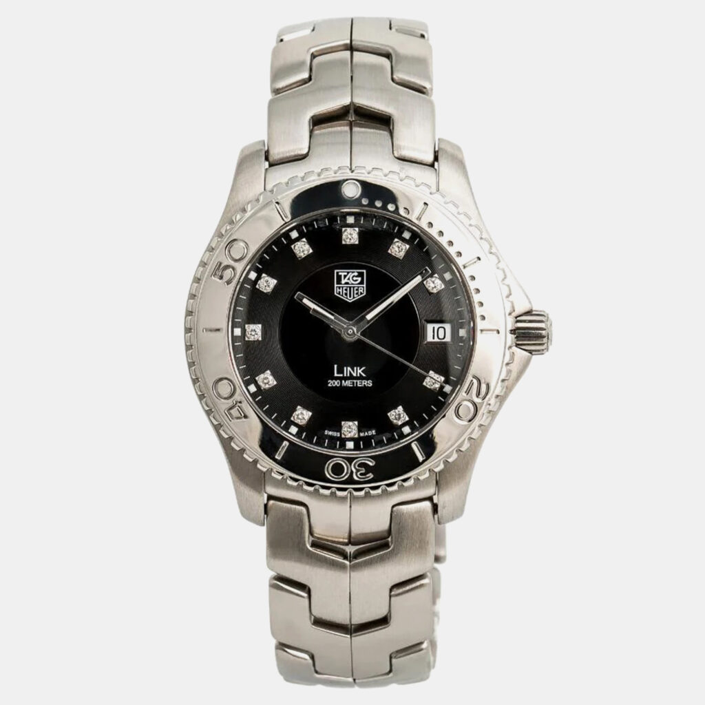 luxury-men-tag-heuer-used-watches-p1165743-004 Tag Heuer Black Stainless Steel Link WJ1113 Quartz Men's Wristwatch 39 mm