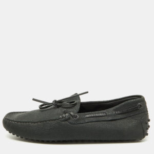 Tod's Dark Grey Leather Gommino Bow Slip On Loafers Size 39.5