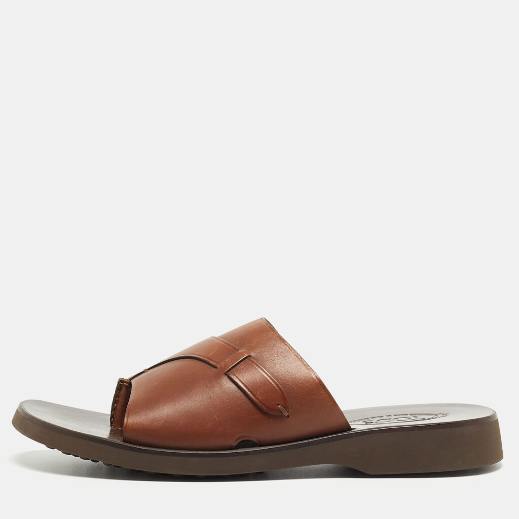 Tod's Brown Leather Slide Sandals Size 45.5