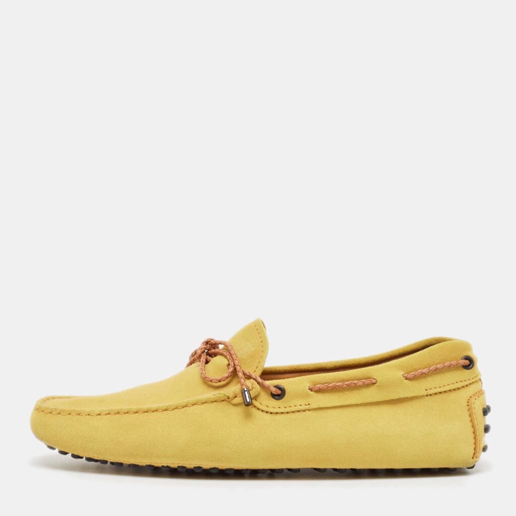 Tod's Yellow Suede Slip On Driver Loafers Size 41