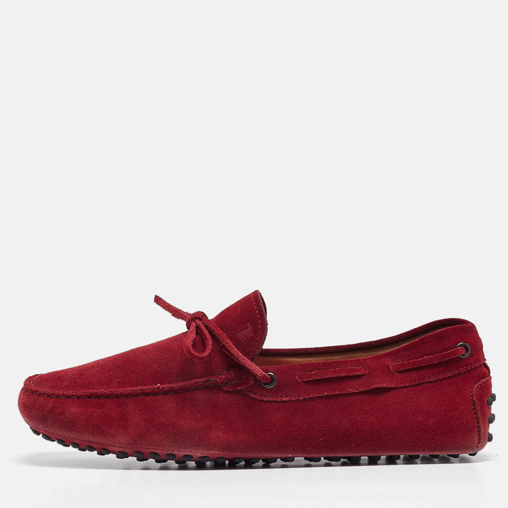 Tod's Dark Red Suede Bow Loafers Size 42