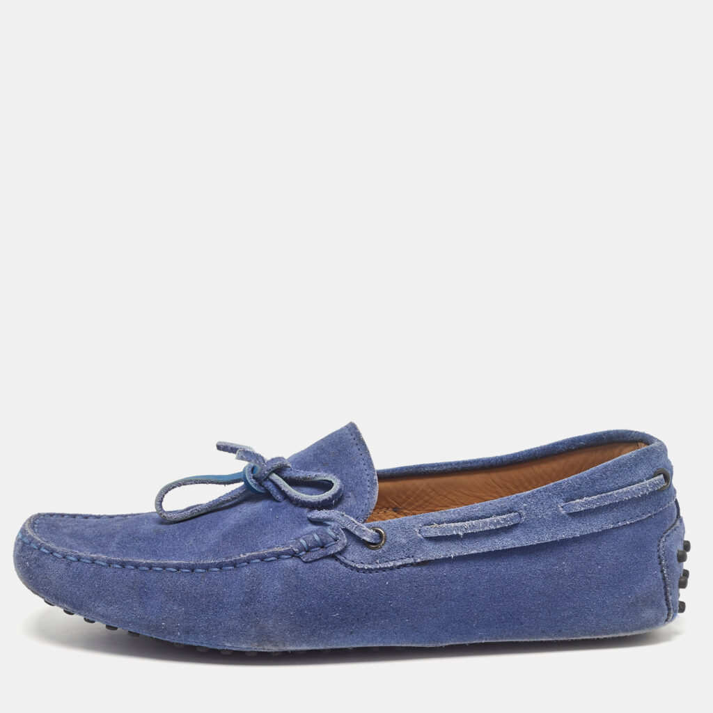 Tod's Blue Suede Bow Loafers Size 43
