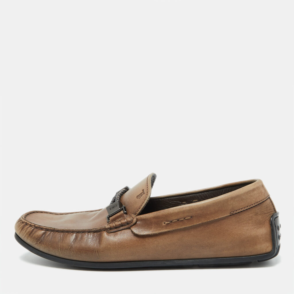 luxury-men-tods-used-shoes-p1043087-001 Tod's Brown Leather Buckle Detail Loafers Size 41.5
