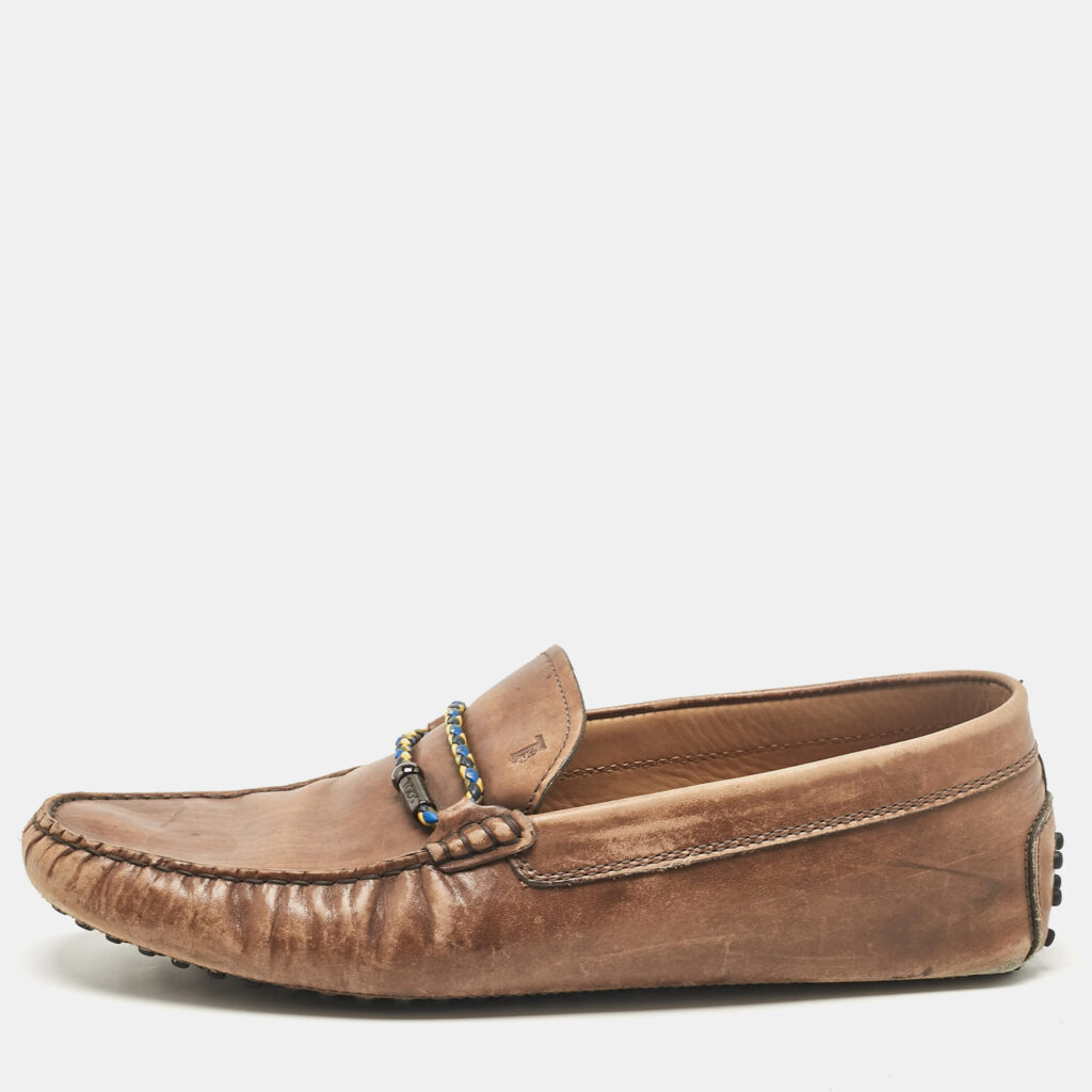 luxury-men-tods-used-shoes-p1044757-001 Tod's Brown Leather Slip On Loafers Size 42.5