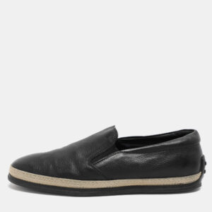 Tod's Black Leather Espadrille Loafers Size 41.5