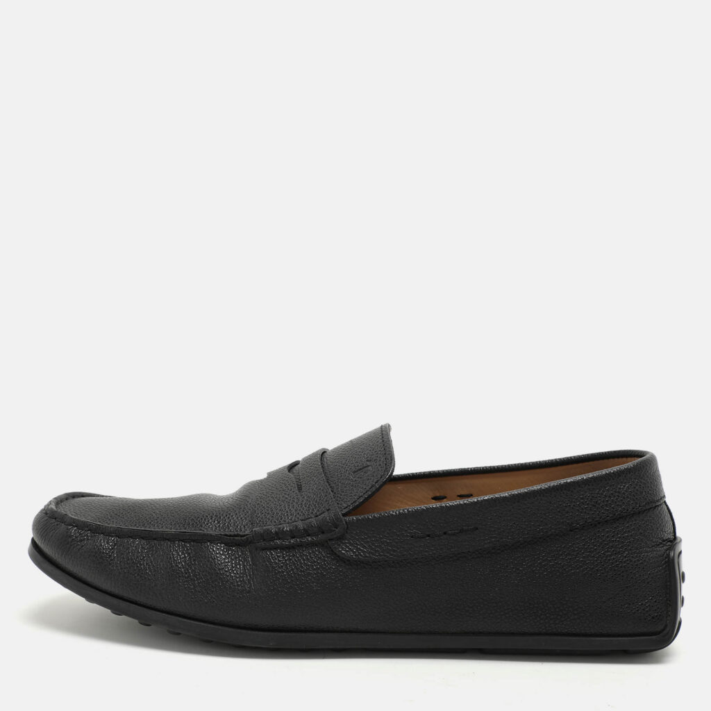 luxury-men-tods-used-shoes-p1054623-010 Tod's Black Leather Gommino Penny Slip On Loafers Size 42