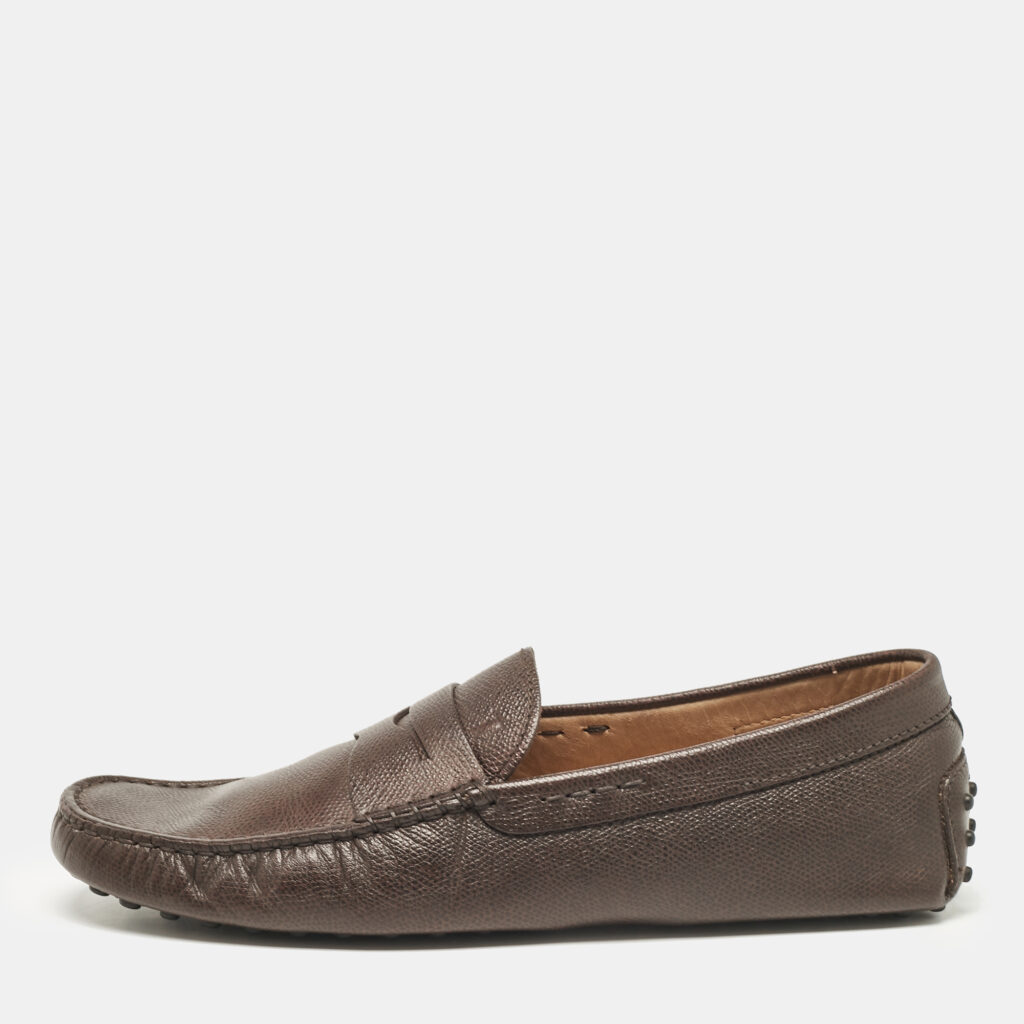 luxury-men-tods-used-shoes-p1076289-003 Tod's Brown Leather Penny Slip On Loafers Size 42