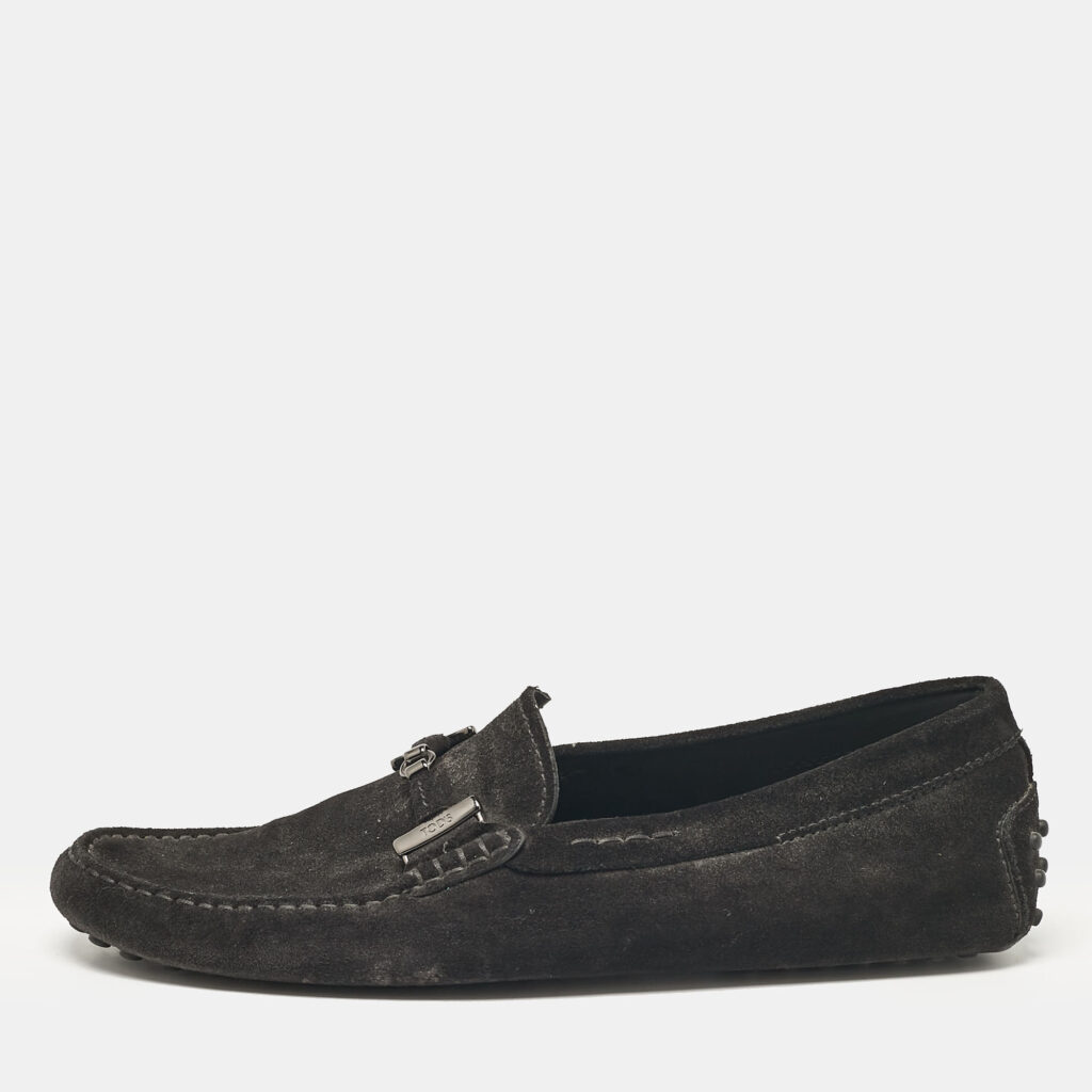 luxury-men-tods-used-shoes-p1077546-003 Tod's Black Suede Slip On Driver Loafers Size 42