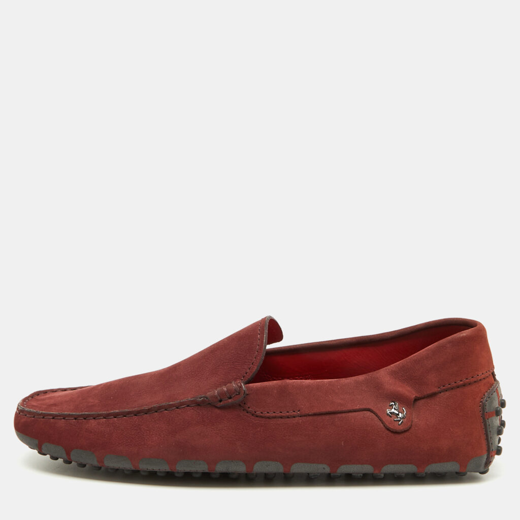 luxury-men-tods-used-shoes-p1086199-001 Tod's Burgundy Nubuck Leather Tod's For Ferrari Slip On Loafers Size 39.5
