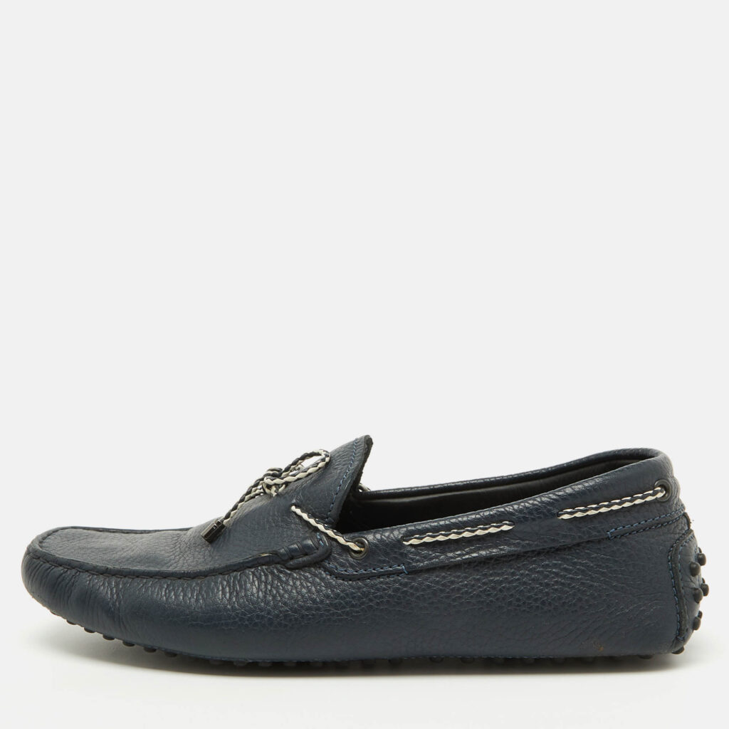 luxury-men-tods-used-shoes-p1093237-010 Tod's Navy Blue Leather Driver Bow Slip On Loafers Size 42