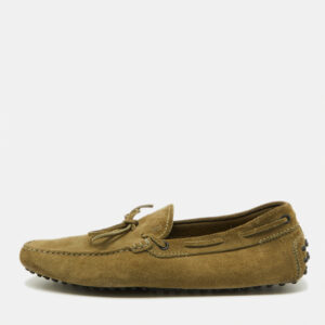 Tod's Light Olive Green Suede Bow Slip On Driver Loafers Size 44