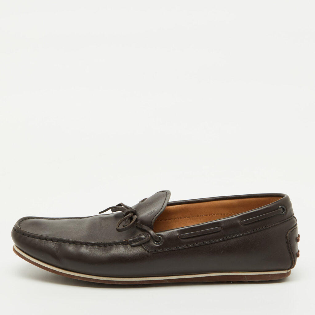 Tod's Dark Brown Leather Bow Slip On Loafers Size 44.5
