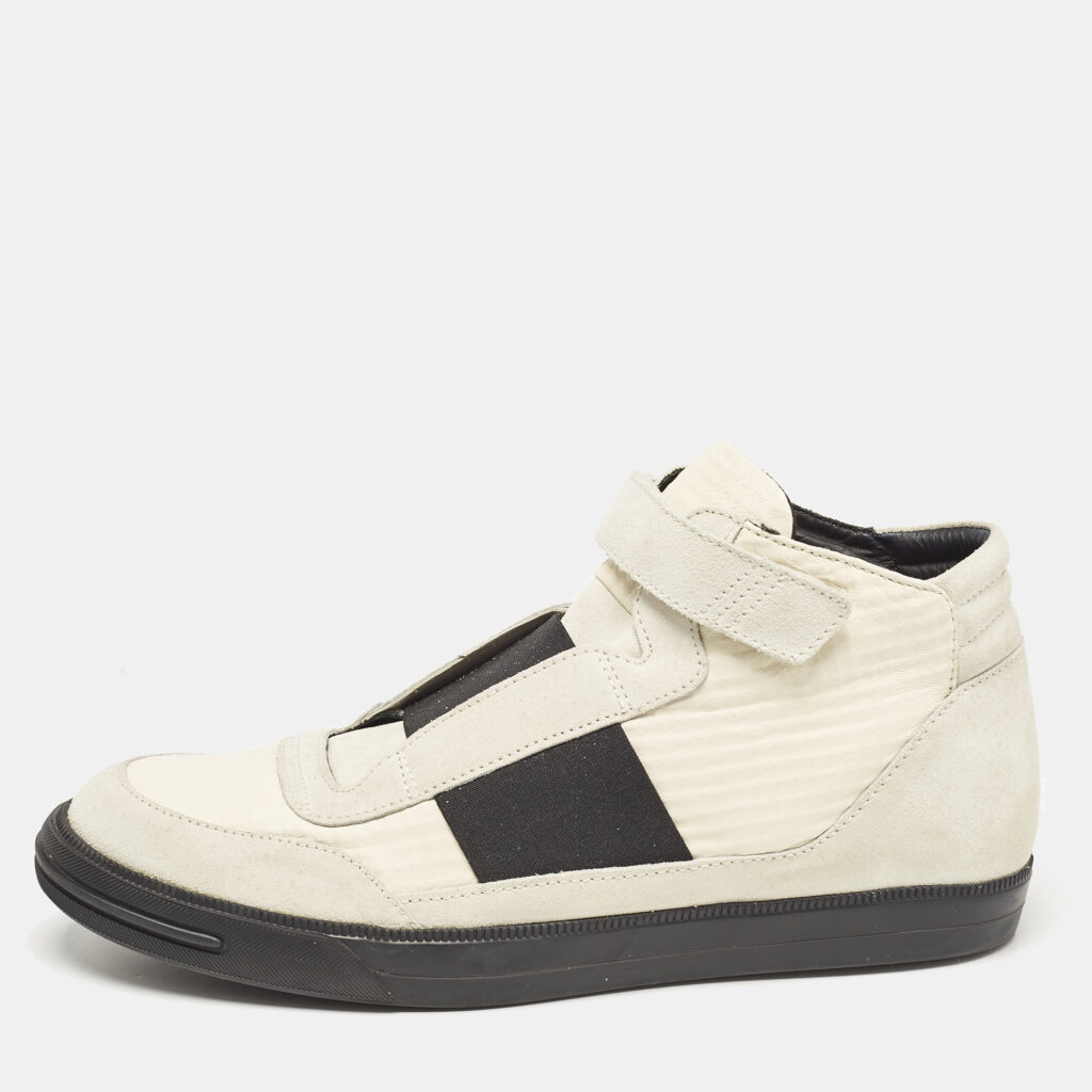 luxury-men-tods-used-shoes-p1111424-002 Tod's Grey/White Fabric and Suede High Top Sneakers Size 45.5