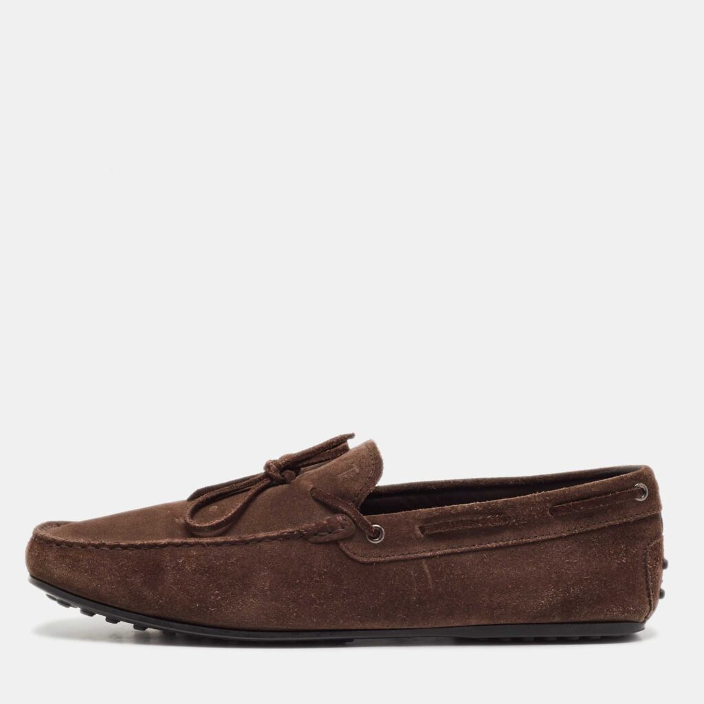 Tod's Dark Brown Suede Bow Slip On Loafers Size 44.5