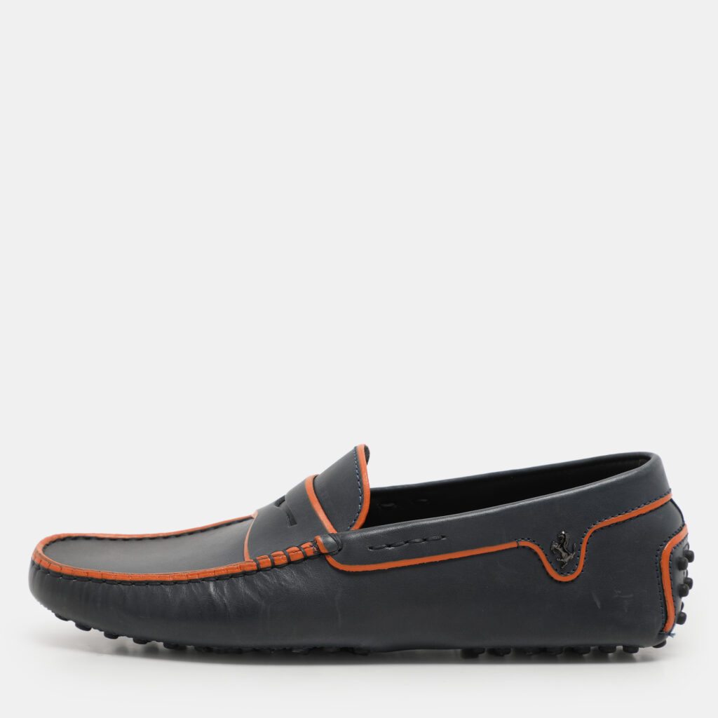 luxury-men-tods-used-shoes-p1121279-005 Tod's for Ferrari Blue/Orange Leather Penny Loafers Size 39.5