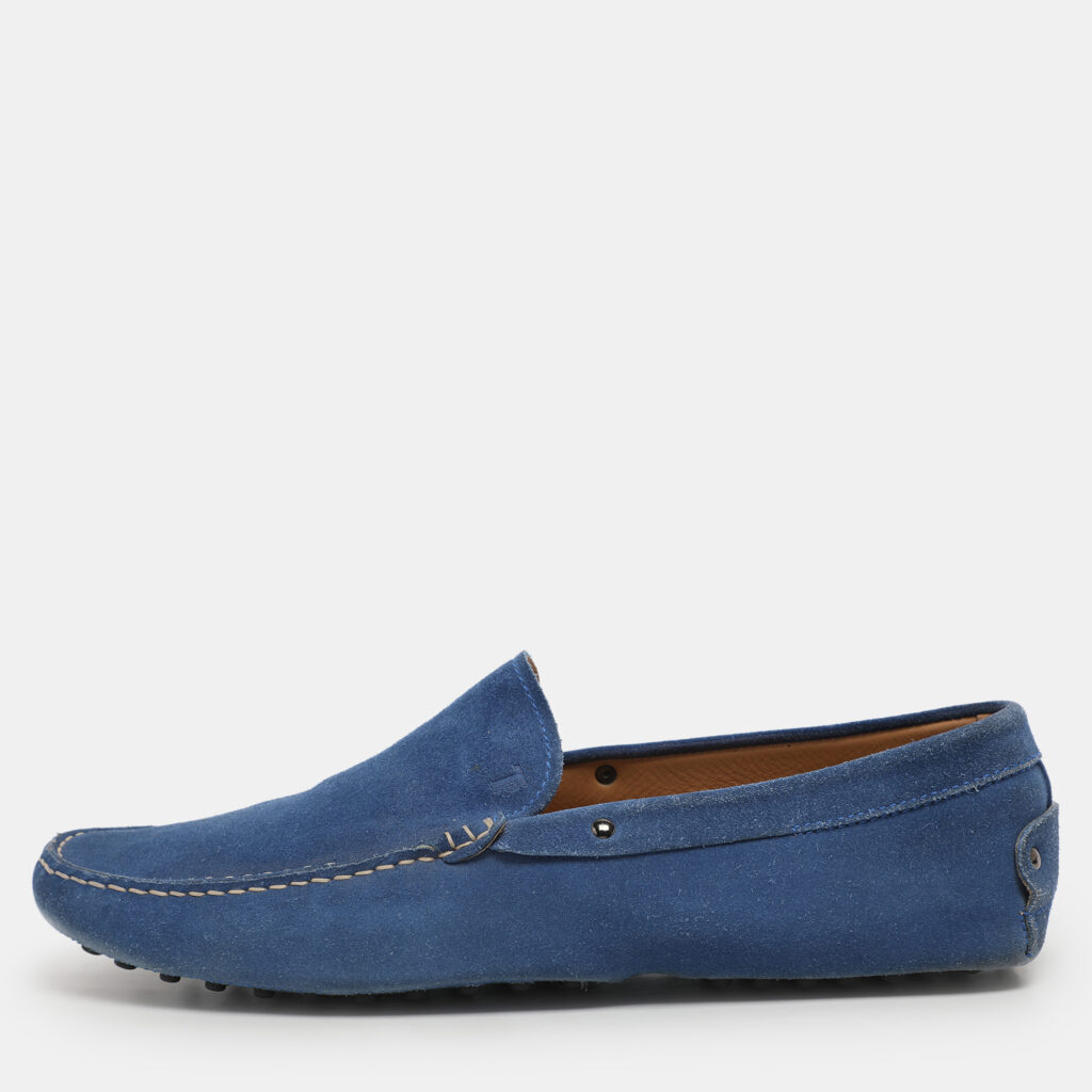 luxury-men-tods-used-shoes-p1125185-001 Tod's Blue Suede Gommino Loafers Size 44.5