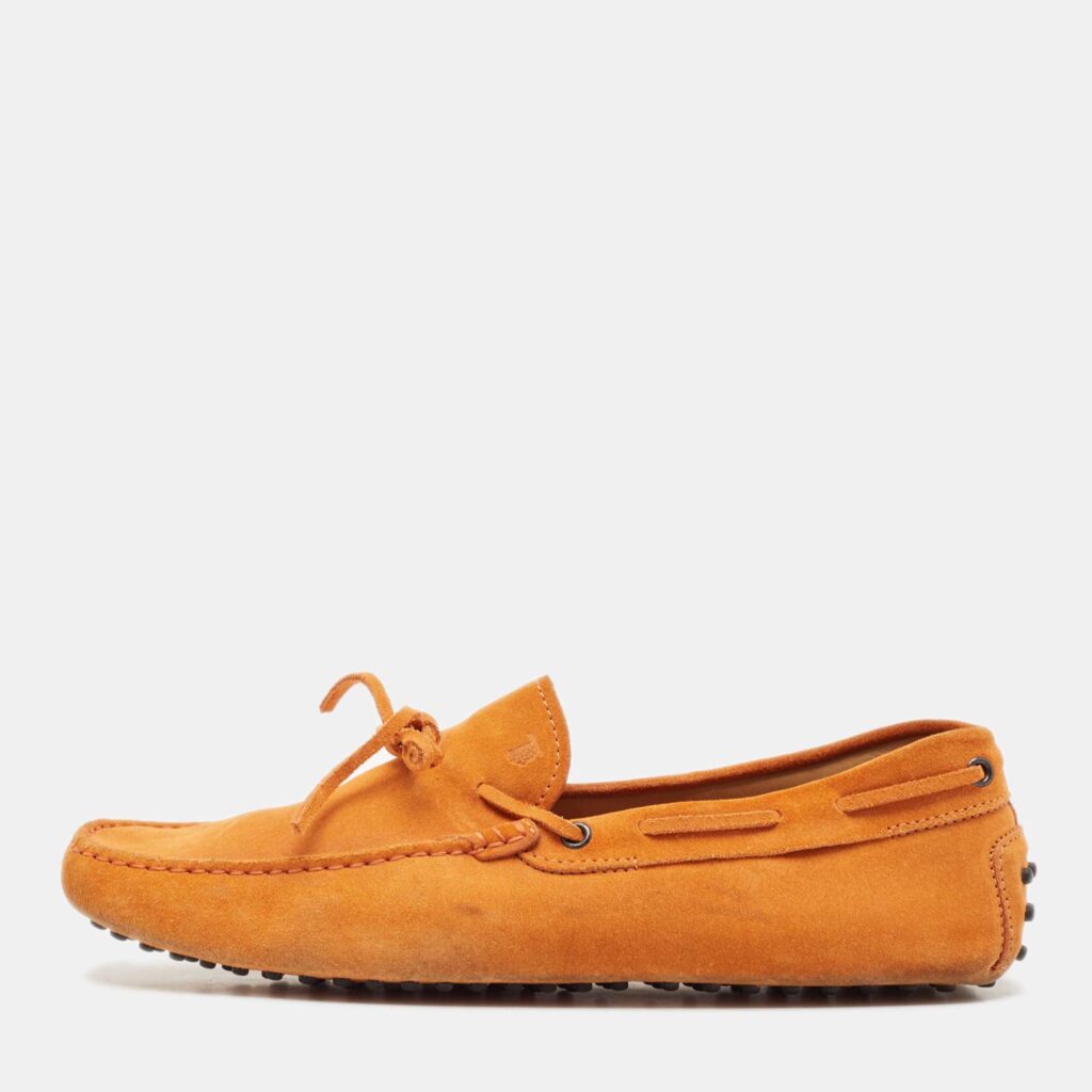 luxury-men-tods-used-shoes-p1129922-003 Tod's Orange Suede Bow Slip On Loafers Size 44.5