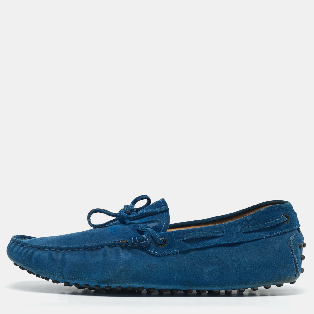 luxury-men-tods-used-shoes-p1130935-003 Tod's Blue Suede Slip On Loafers Size 44.5