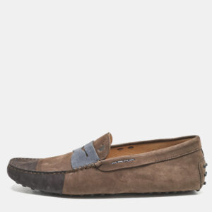 Tod's Dark Brown/Blue Nubuck Bow Slip On Loafers Size 44.5