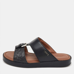 Tod's Black Ostrich Embossed Leather and Leather Arabic Sandals Size 35