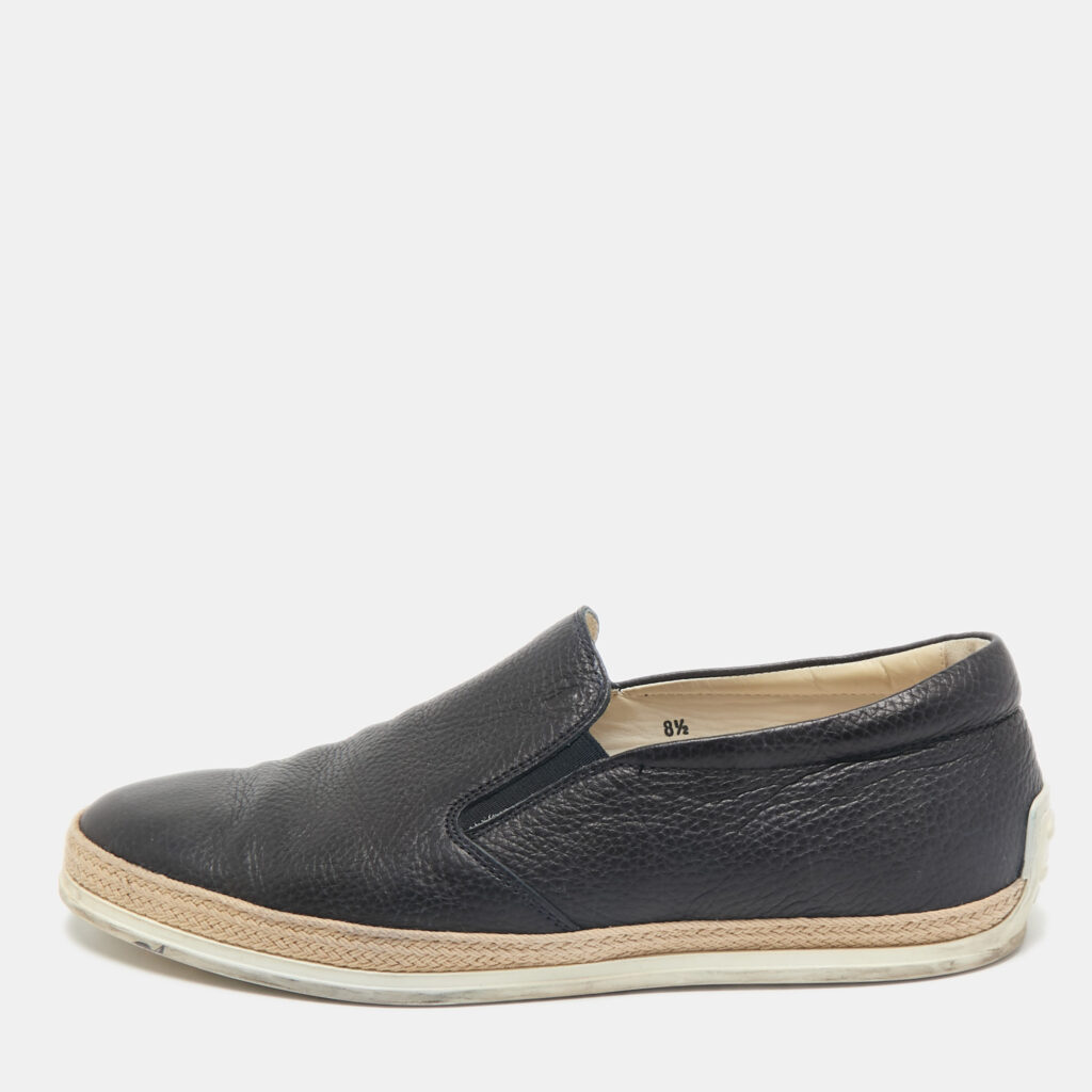 Tod's Navy Blue Leather Espadrille Loafers Size 42.5