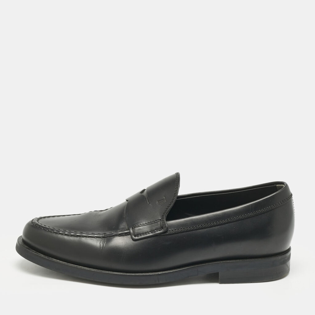 Tod's Black Leather Penny Slip On Loafers Size 41.5
