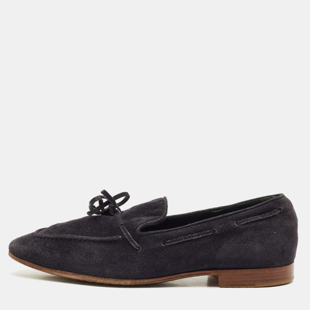 Tod's Navy Blue Suede Penny Penny Loafers Size 39.5